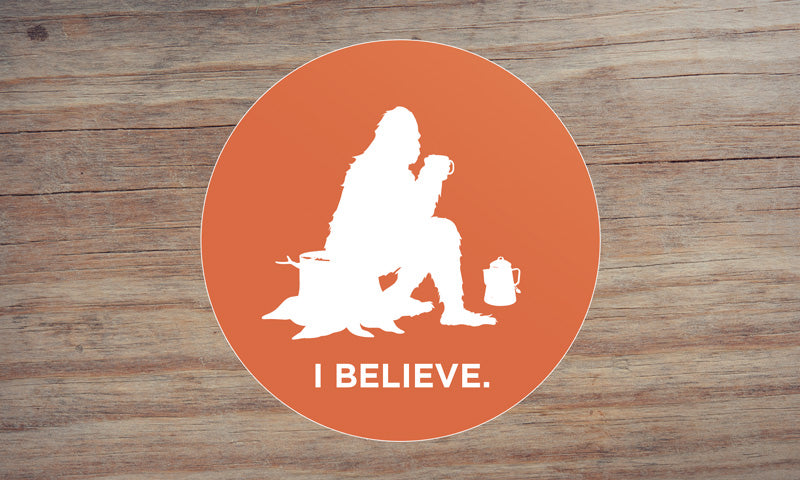 Sasquatch I Believe Camping with Coffee Sticker
