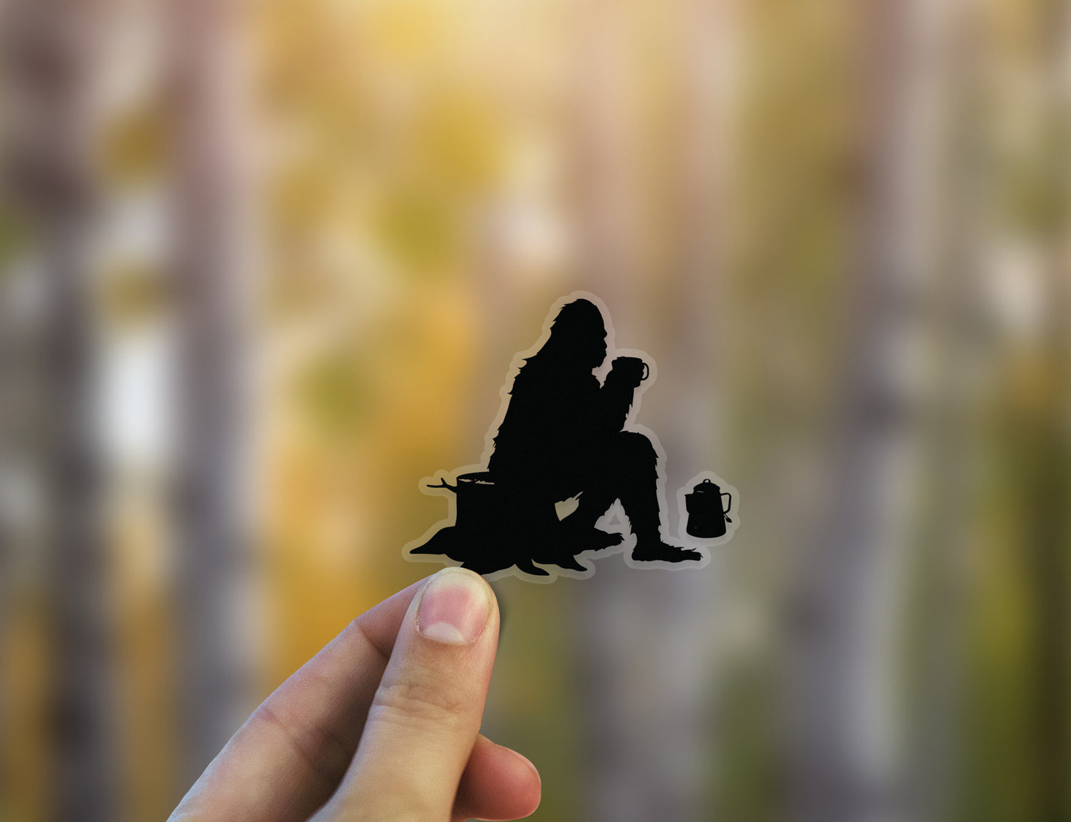 Sasquatch Camping with Coffee Sticker