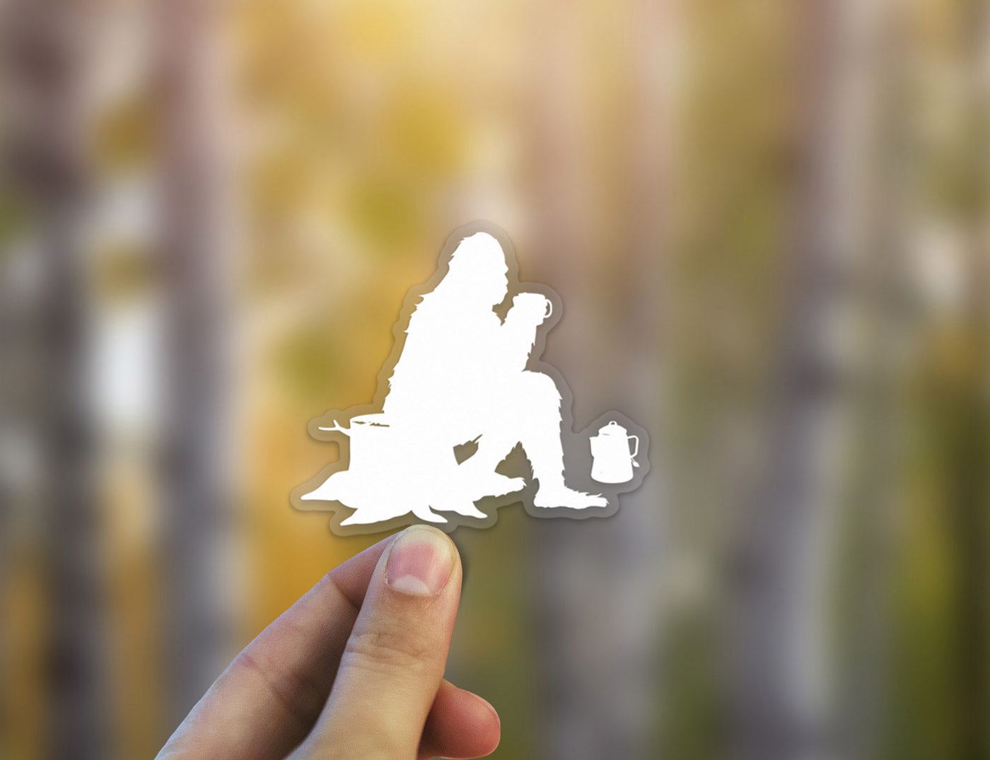 Sasquatch Camping with Coffee Sticker