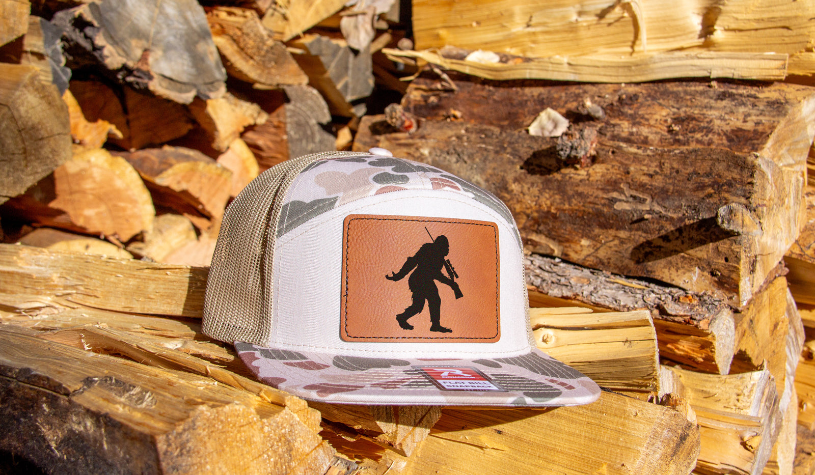 Sasquatch Rifle Hunting Camo Snapback 7 Panel Hat