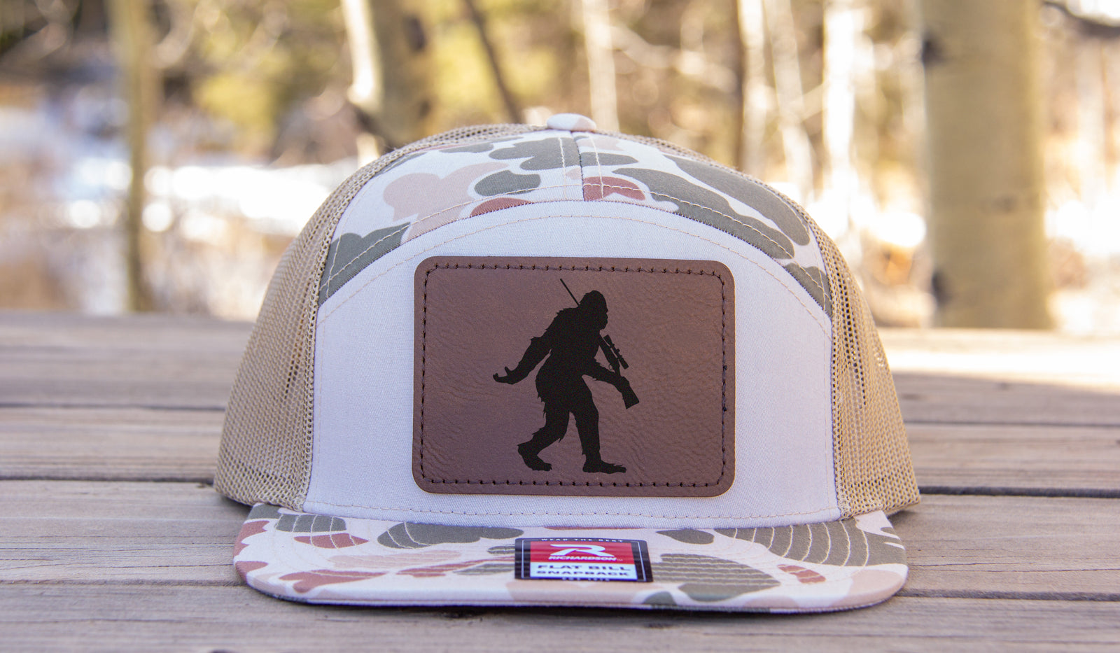 Sasquatch Rifle Hunting Camo Snapback 7 Panel Hat
