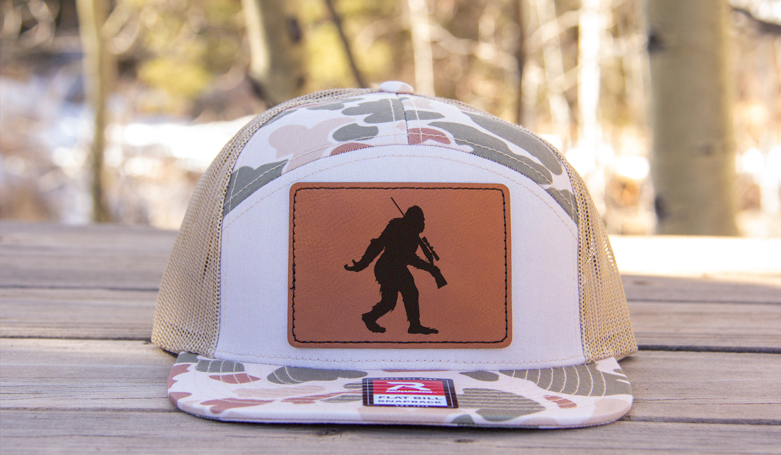 Sasquatch Rifle Hunting Camo Snapback 7 Panel Hat