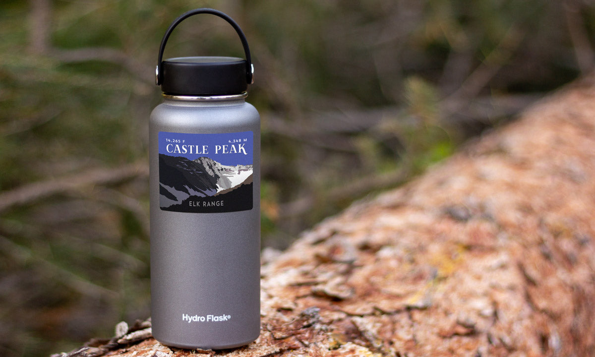 Castle Peak Colorado 14er Sticker on water bottle