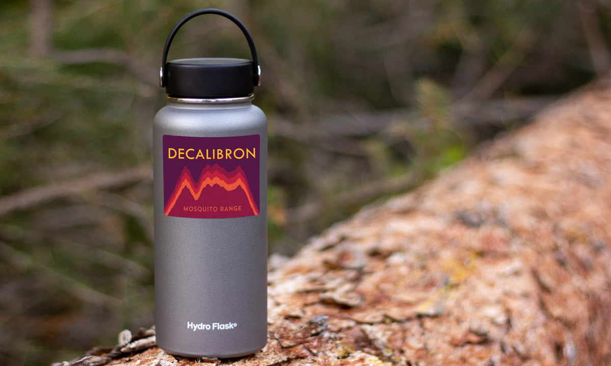 Decalibron Elevation Graph Colorado 14er Sticker on water bottle