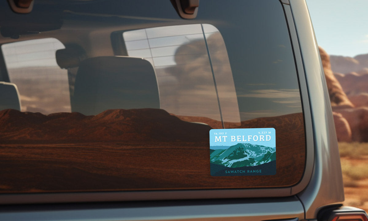 Mount Belford Colorado 14er Sticker on vehicle