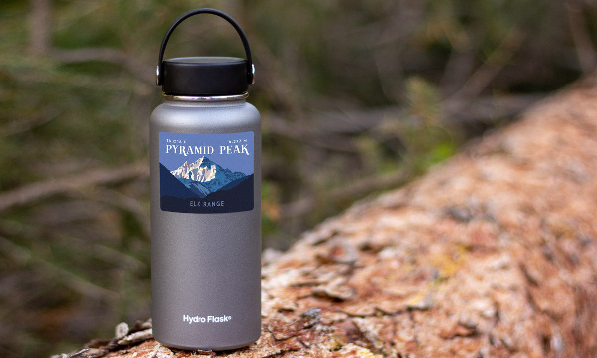 Pyramid Peak Colorado 14er Sticker on water bottle
