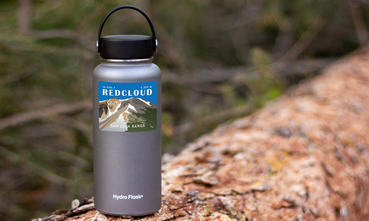 Redcloud Peak Colorado 14er Sticker on water bottle