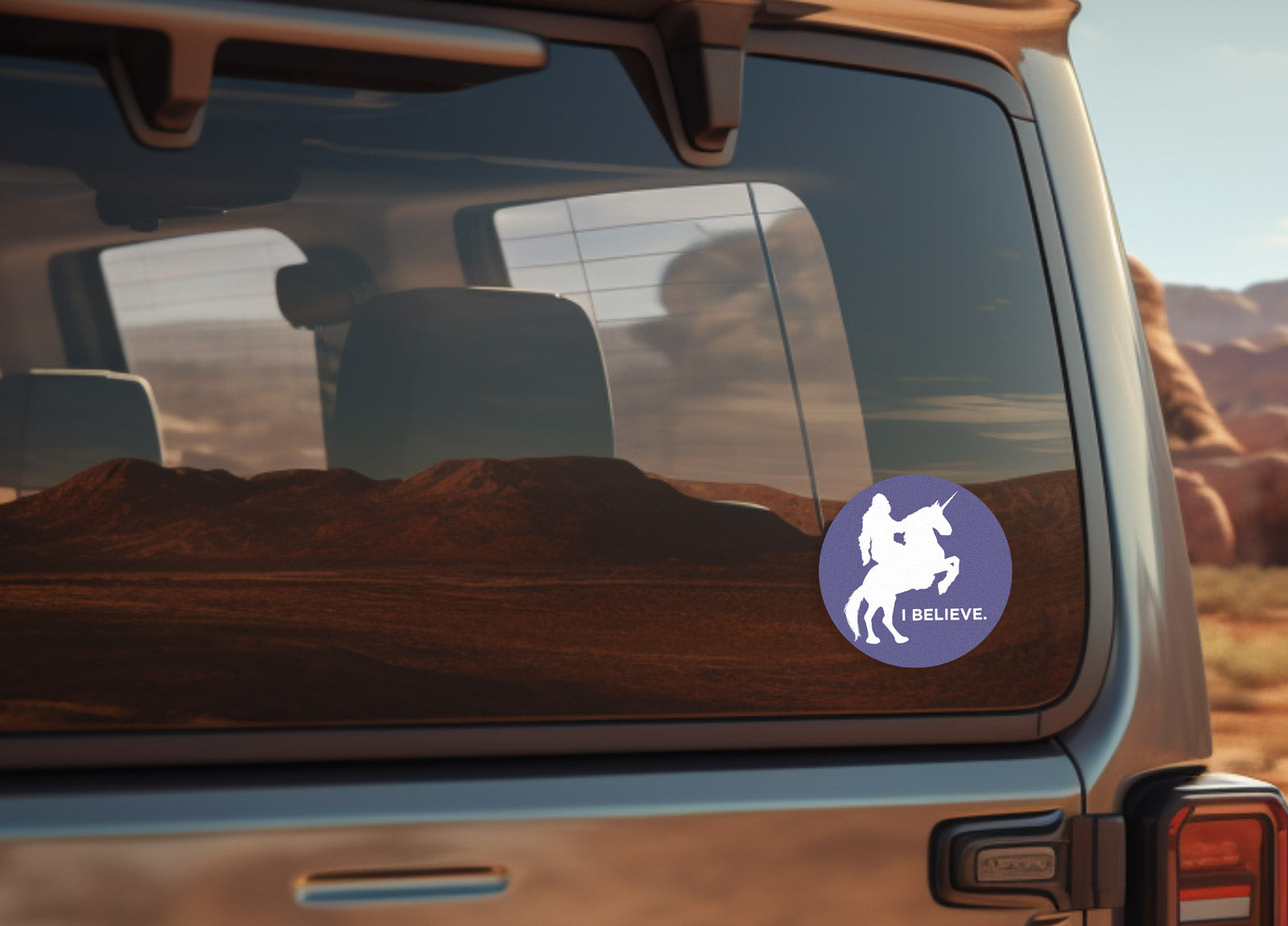 Sasquatch I Believe Riding a Unicorn Sticker