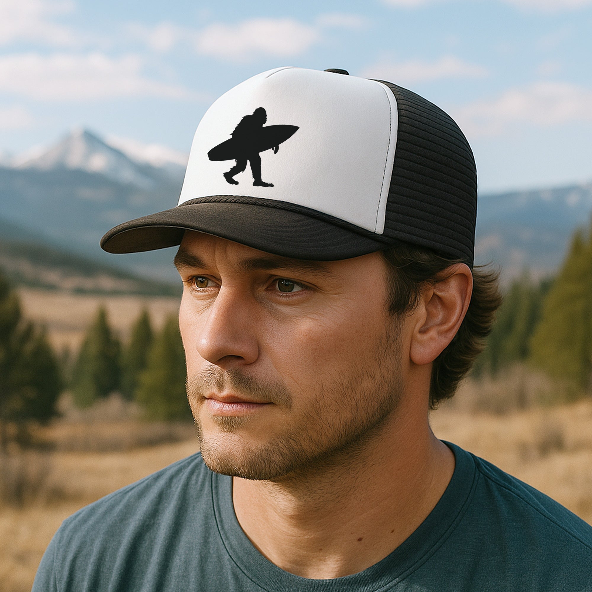 Sasquatch Surfing Trucker Hat