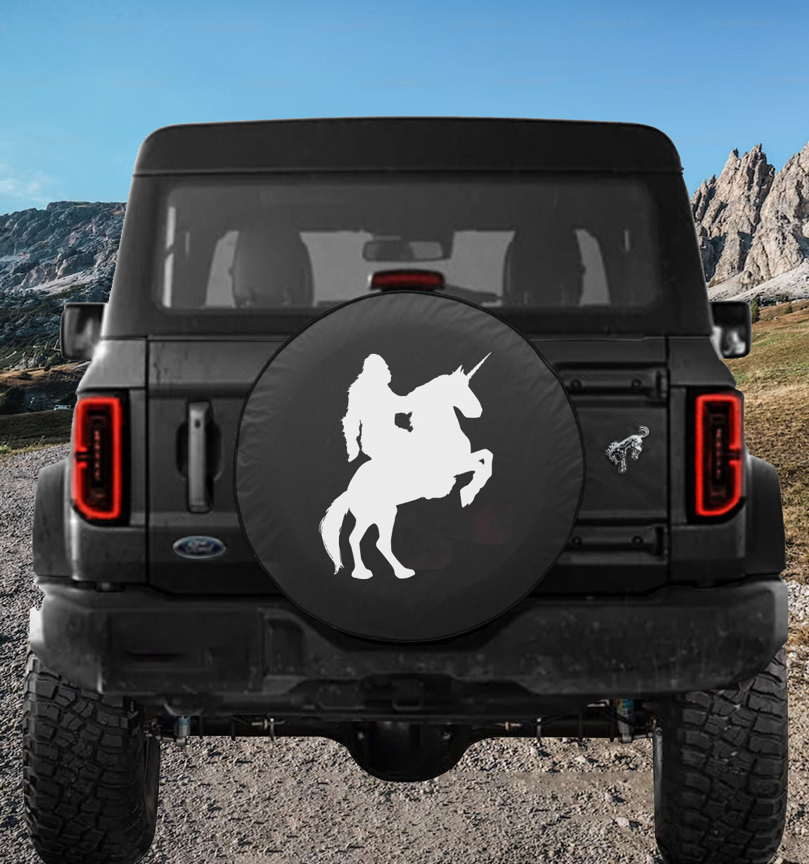 Sasquatch Spare Tire Cover - Riding a Unicorn