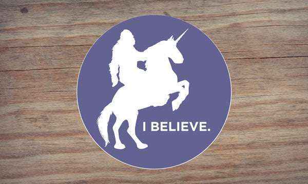 Sasquatch Riding a Unicorn Sticker