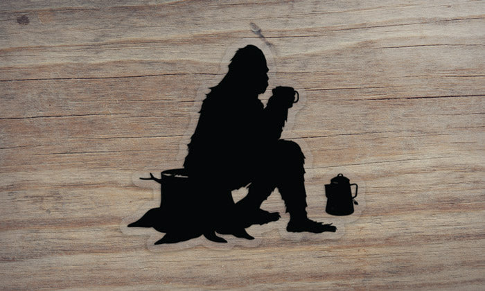 Sasquatch Camping with Coffee Sticker Decal