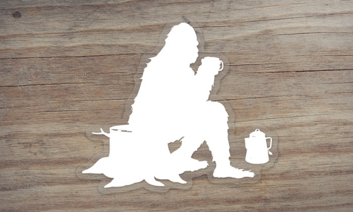 Sasquatch Camping with Coffee Sticker
