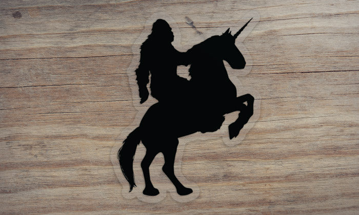 Sasquatch Riding a Unicorn Sticker