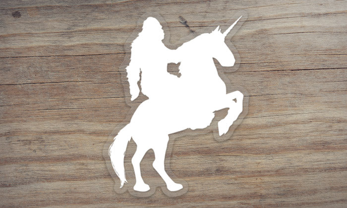 Sasquatch Riding a Unicorn Sticker