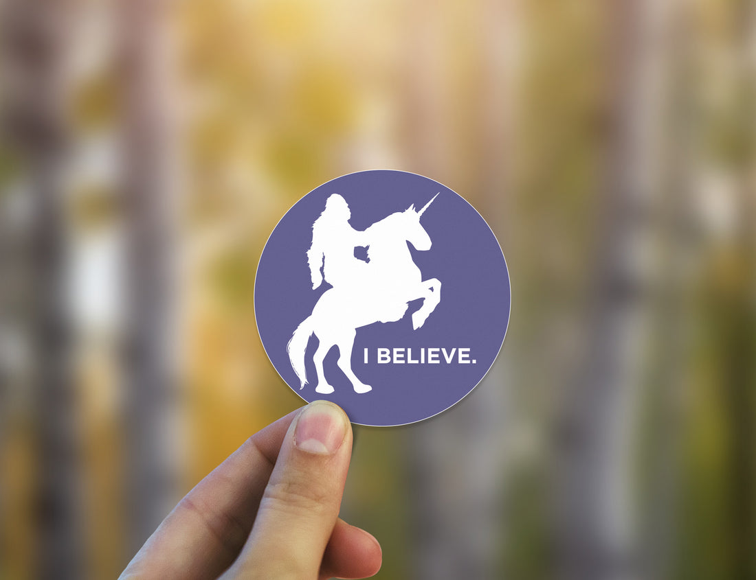 Sasquatch I Believe Riding a Unicorn Sticker