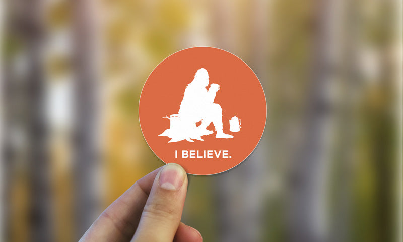 Sasquatch I Believe Camping with Coffee Sticker