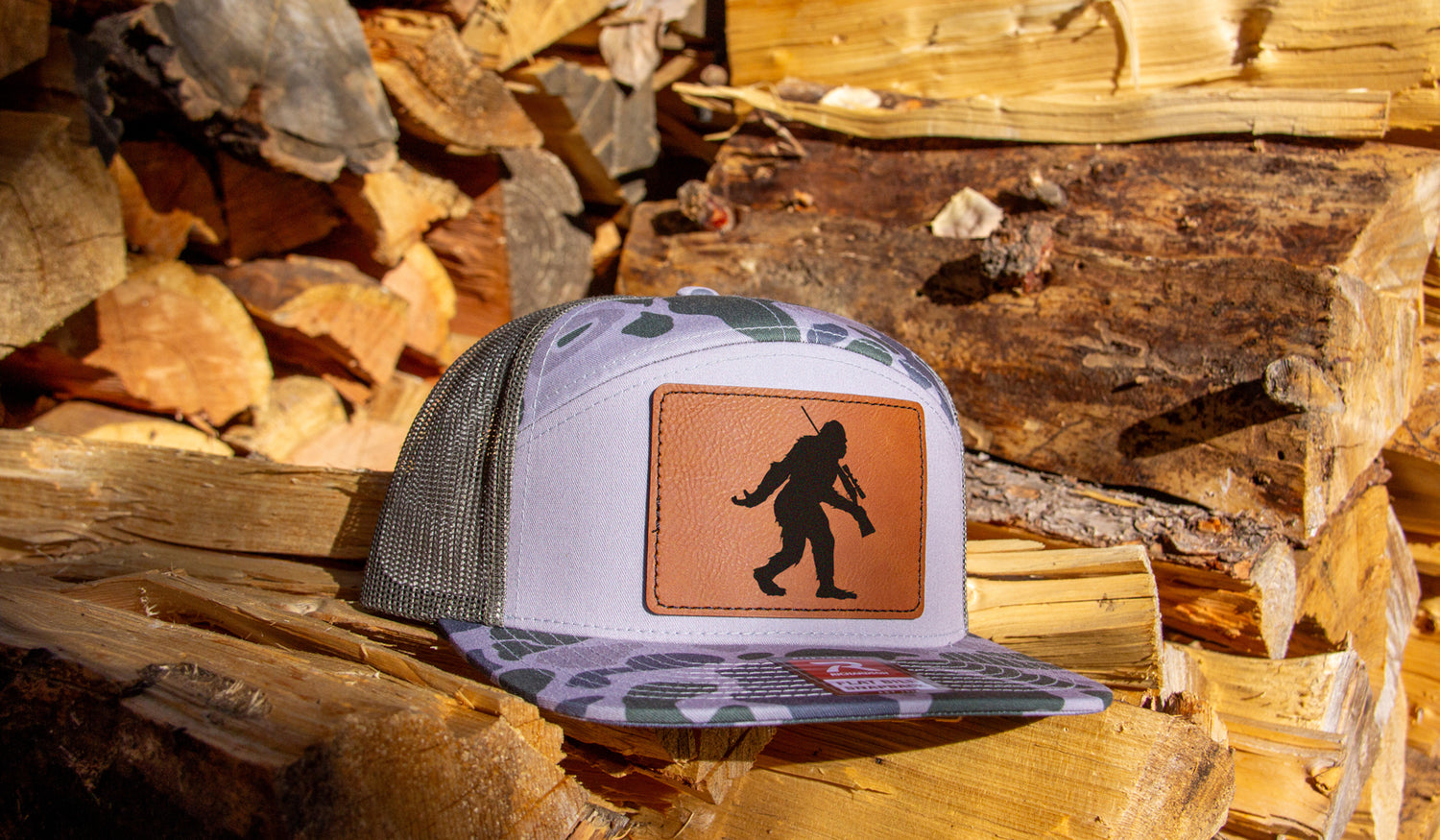Sasquatch Rifle Hunting Camo Snapback 7 Panel Hat