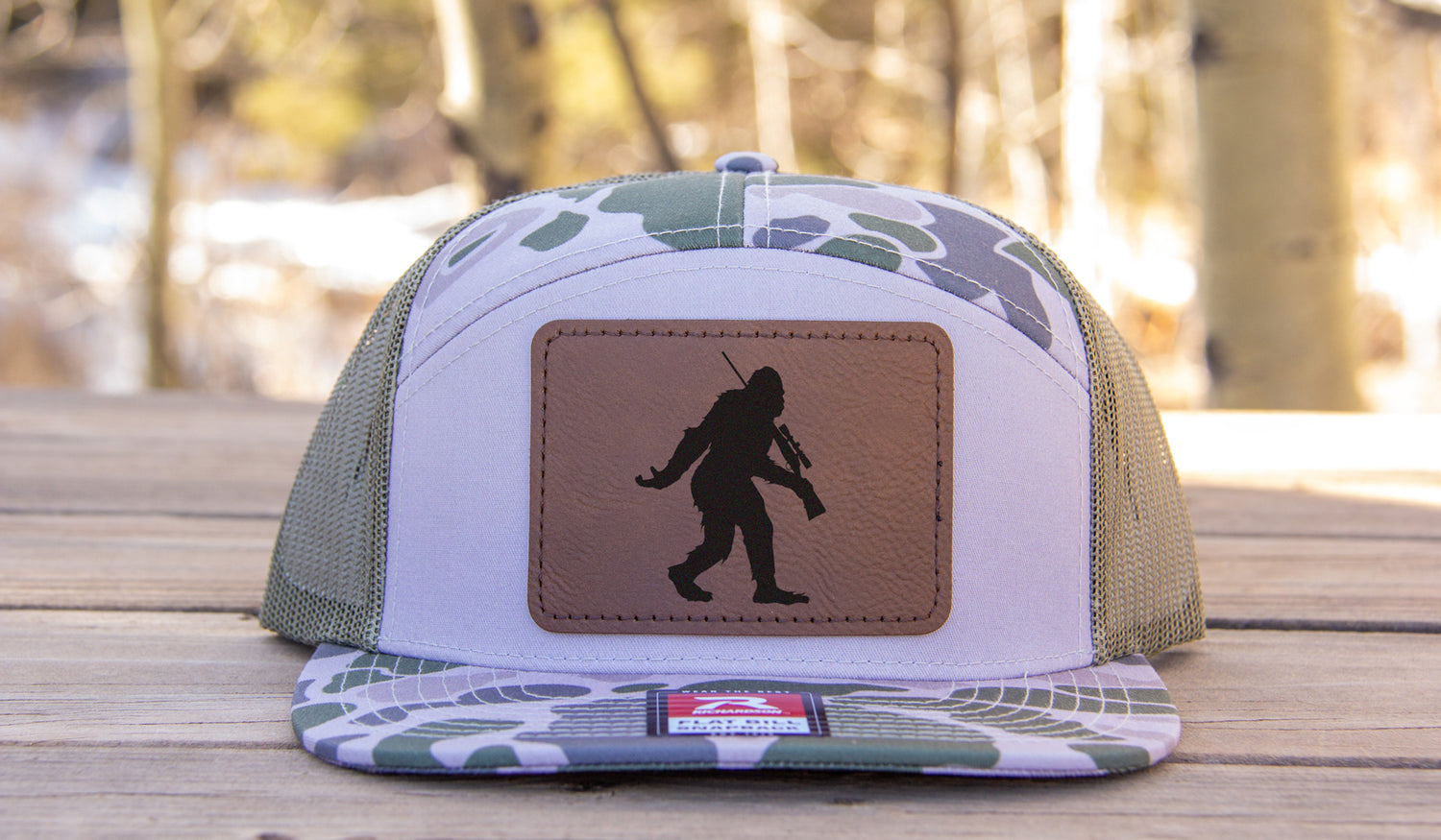 Sasquatch Rifle Hunting Camo Snapback 7 Panel Hat