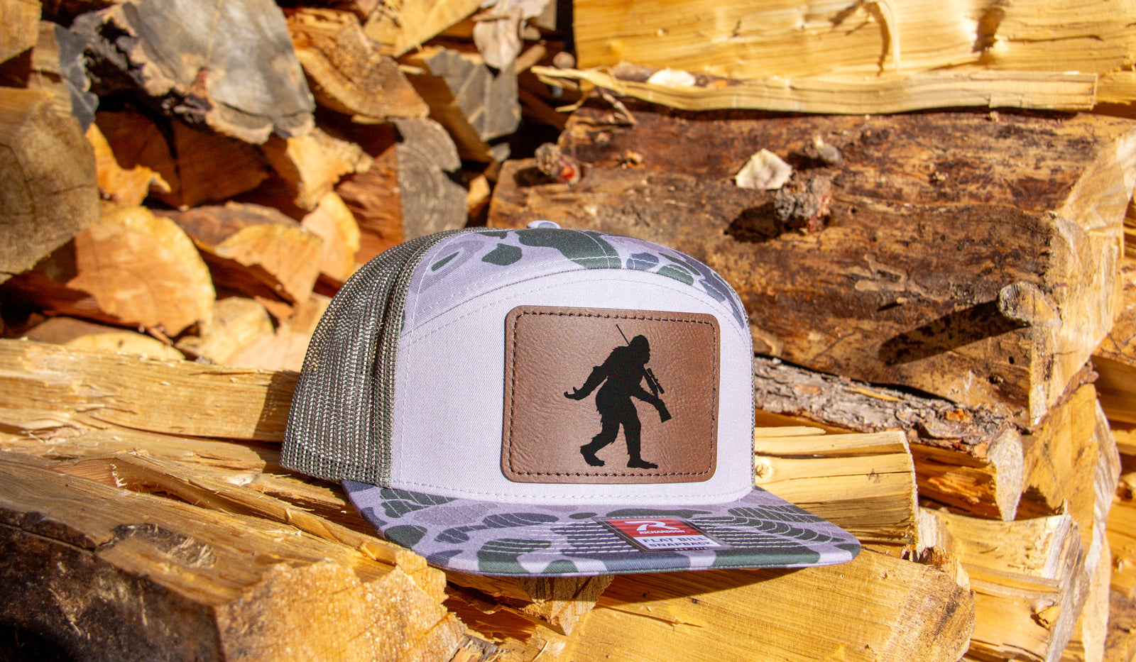 Sasquatch Rifle Hunting Camo Snapback 7 Panel Hat