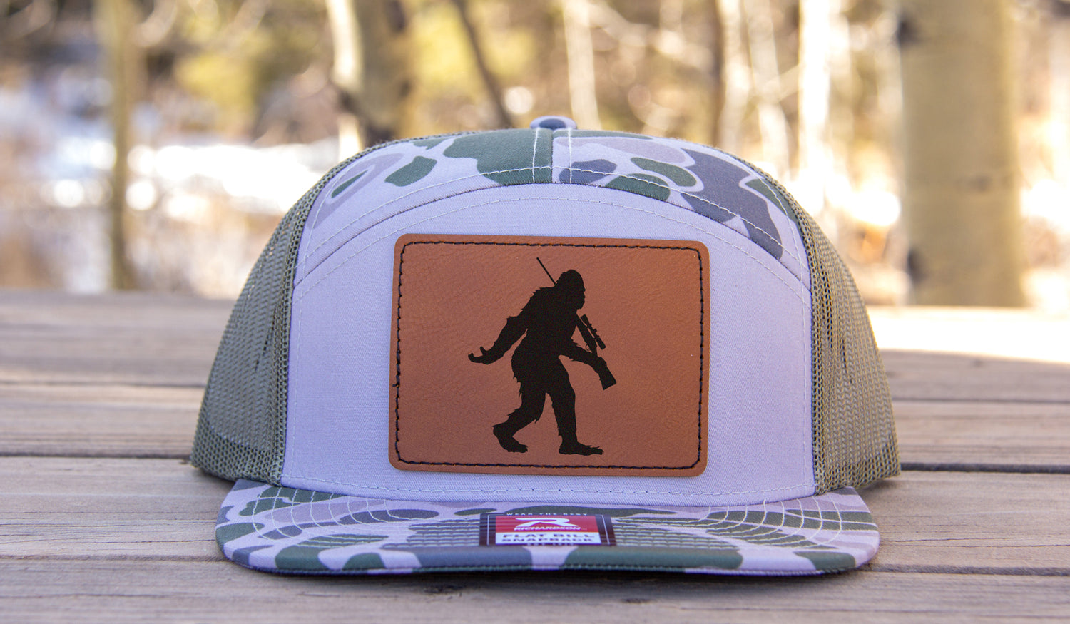 Sasquatch Rifle Hunting Camo Snapback 7 Panel Hat