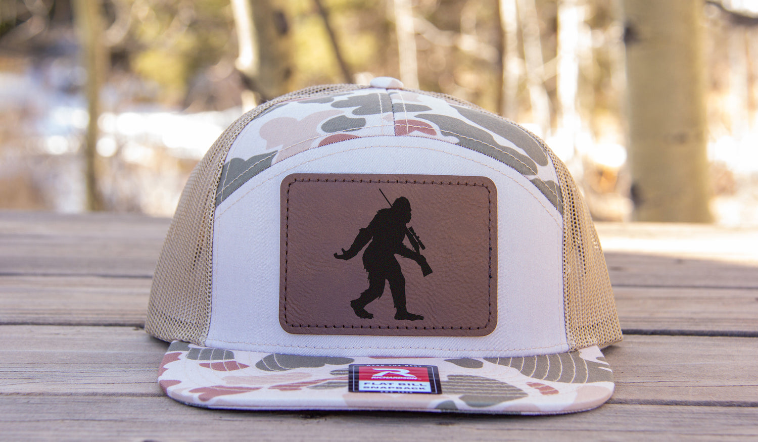 Sasquatch Rifle Hunting Camo Snapback 7 Panel Hat