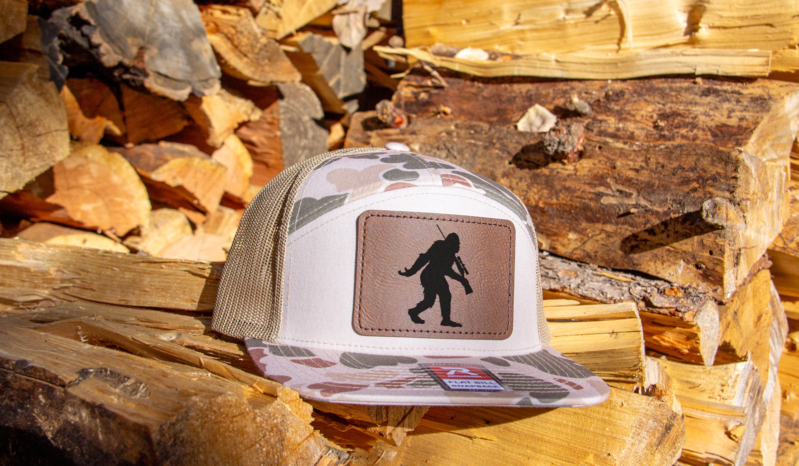 Sasquatch Rifle Hunting Camo Snapback 7 Panel Hat