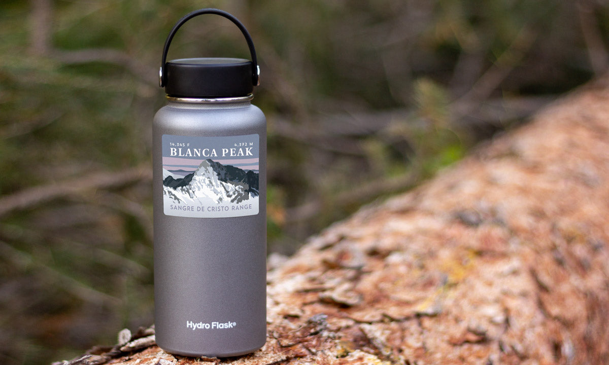 Blanca Peak Colorado 14er Sticker on water bottle