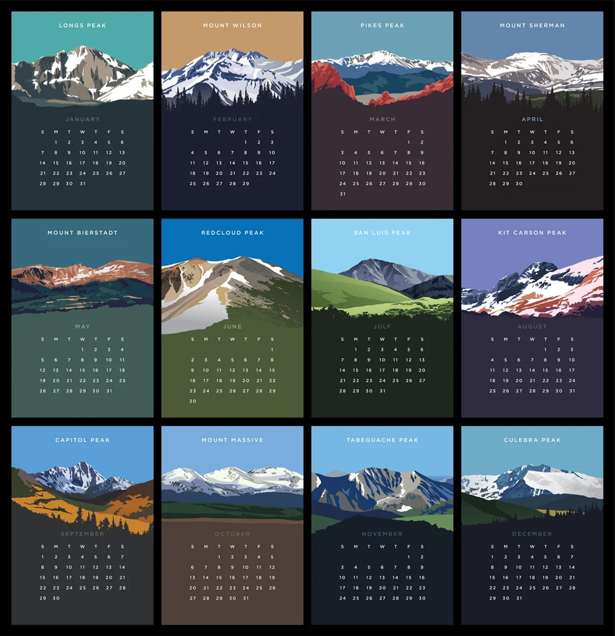 2024 Colorado Mountain 14er Desk Calendar