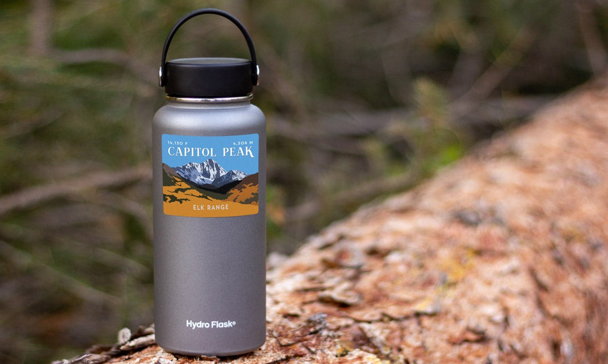 Capitol Peak Colorado 14er Sticker on water bottle