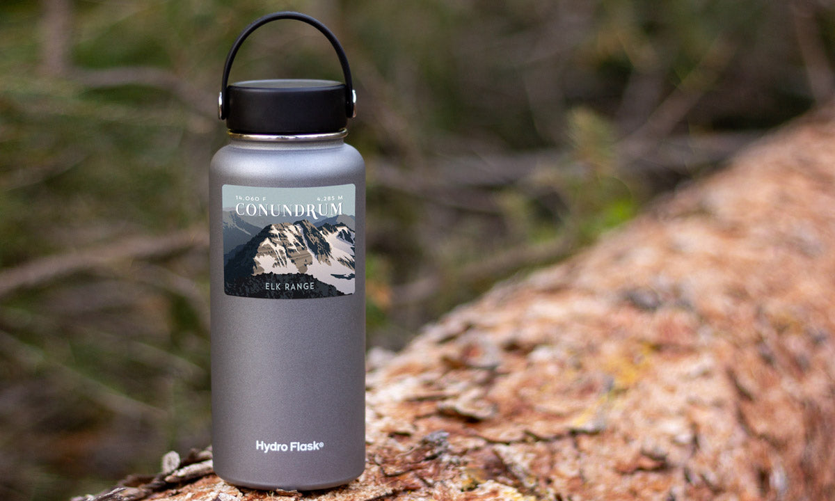 Conundrum Peak Colorado 14er Sticker on water bottle