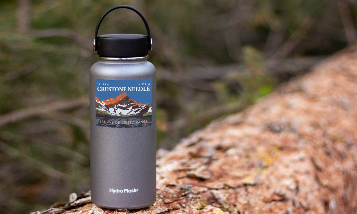 Crestone Needle Colorado 14er Sticker on water bottle