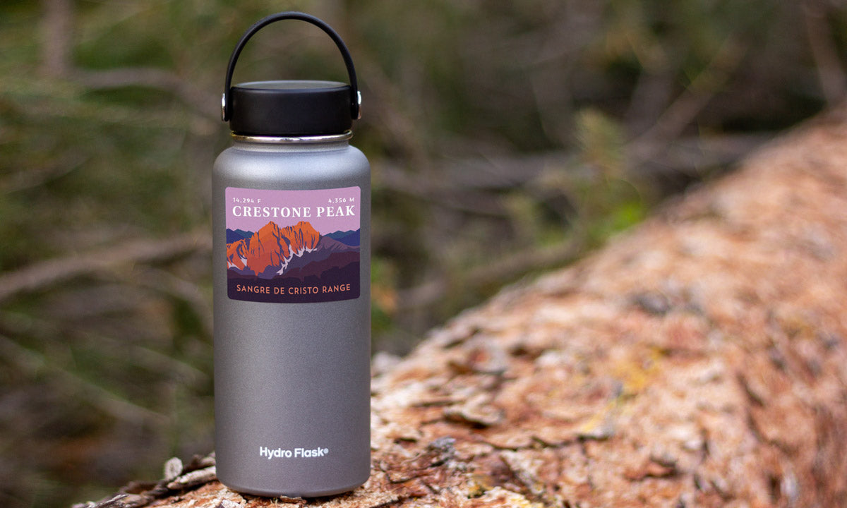 Crestone Peak Colorado 14er Sticker on water bottle