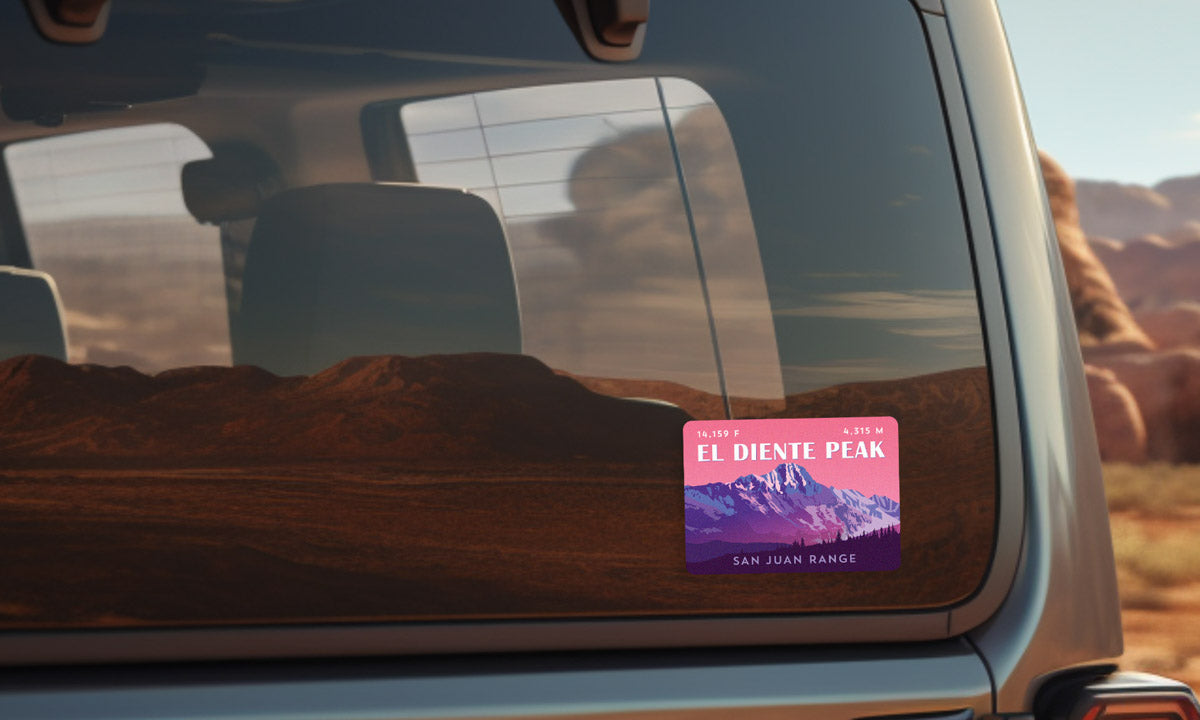 El Diente Peak Colorado 14er Sticker on vehicle