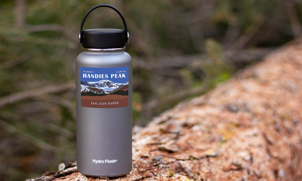 Handies Peak Colorado 14er Sticker on water bottle