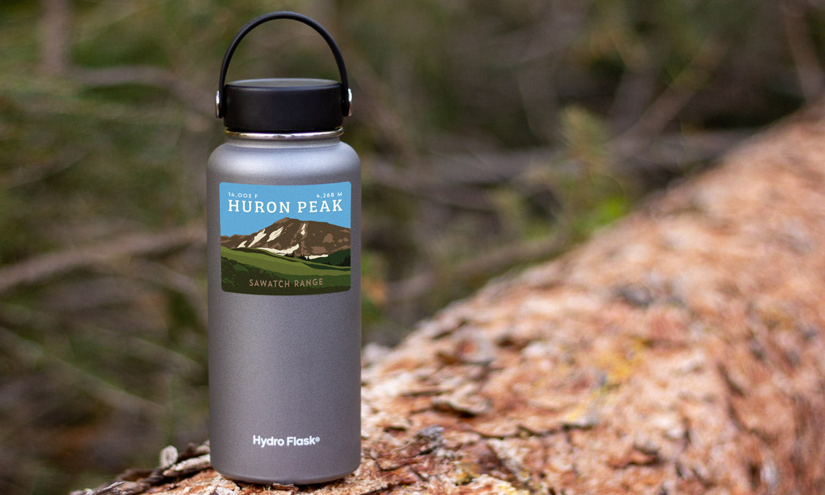 Huron Peak Colorado 14er Sticker on water bottle