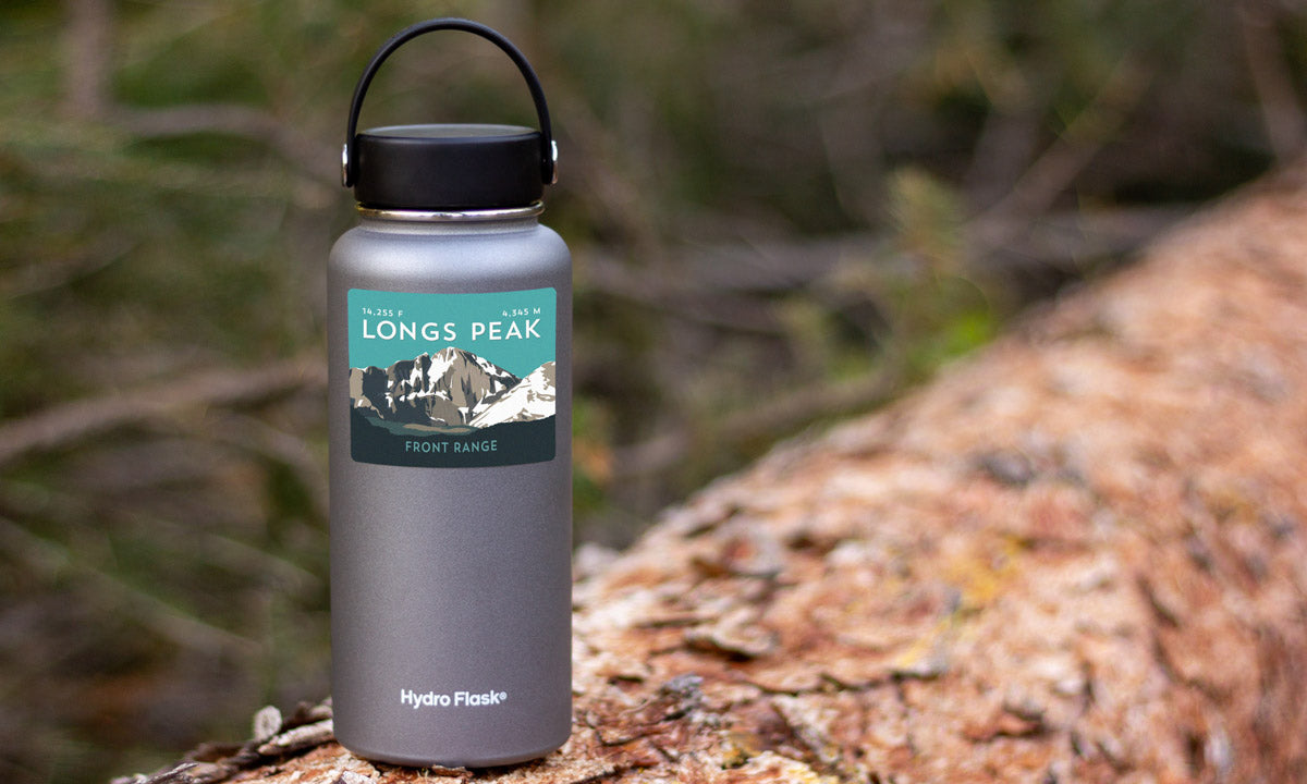 Longs Peak Colorado 14er Sticker on water bottle