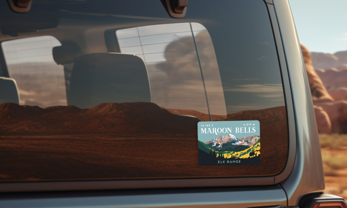 Maroon Bells Colorado 14er Sticker on vehicle