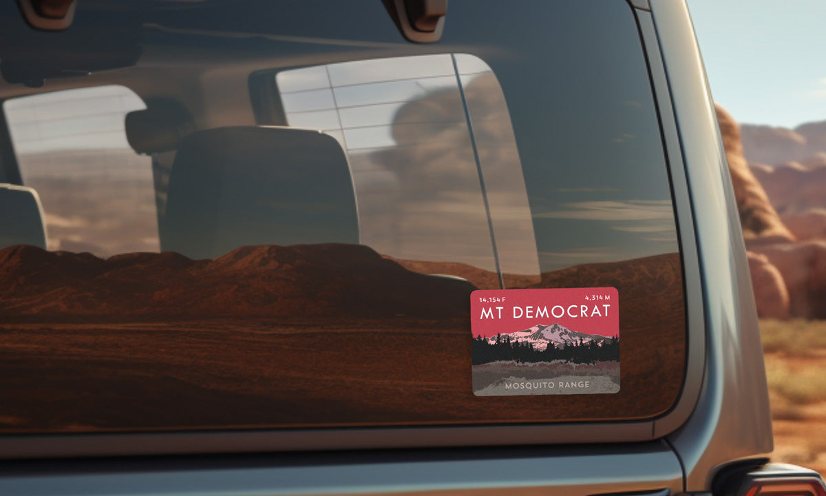 Mount Democrat Colorado 14er Sticker on vehicle