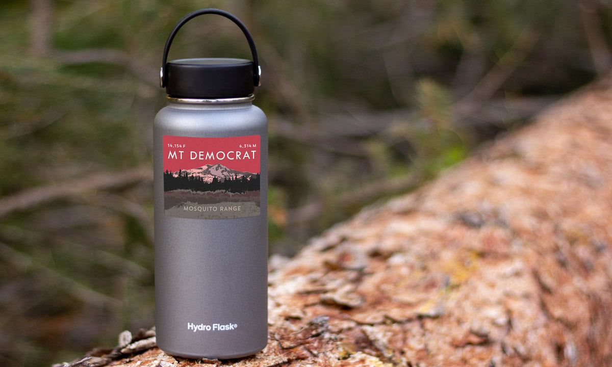 Mount Democrat Colorado 14er Sticker on water bottle