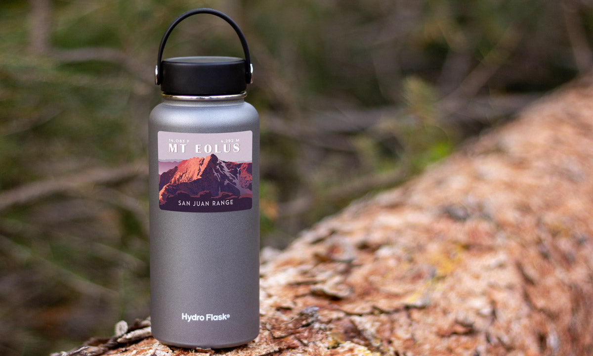 Mount Eolus Colorado 14er Sticker on water bottle