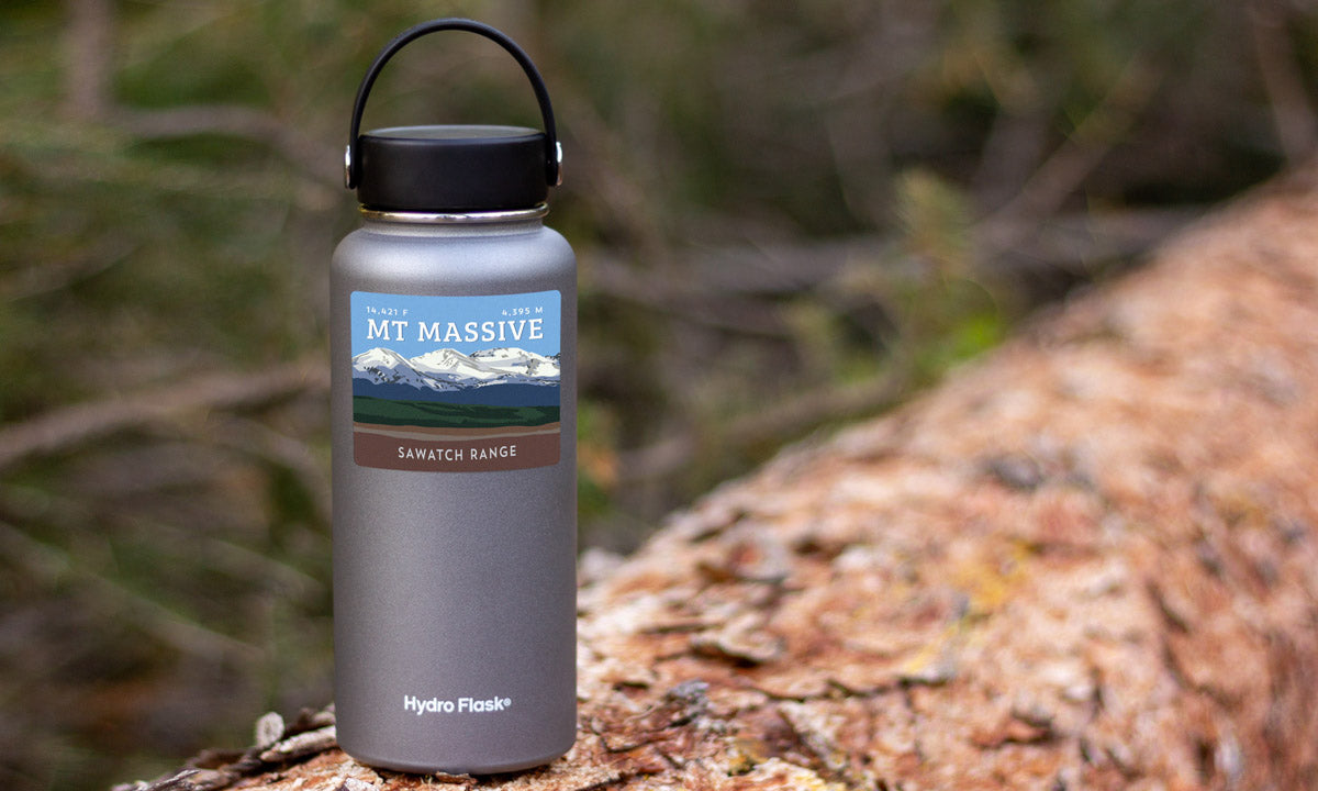 Mount Massive Colorado 14er Sticker on water bottle