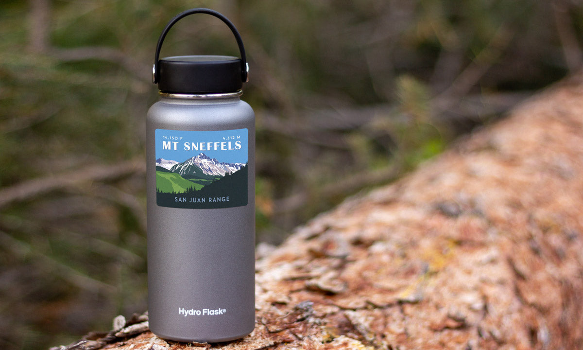 Mount Sneffels Colorado 14er Sticker on water bottle