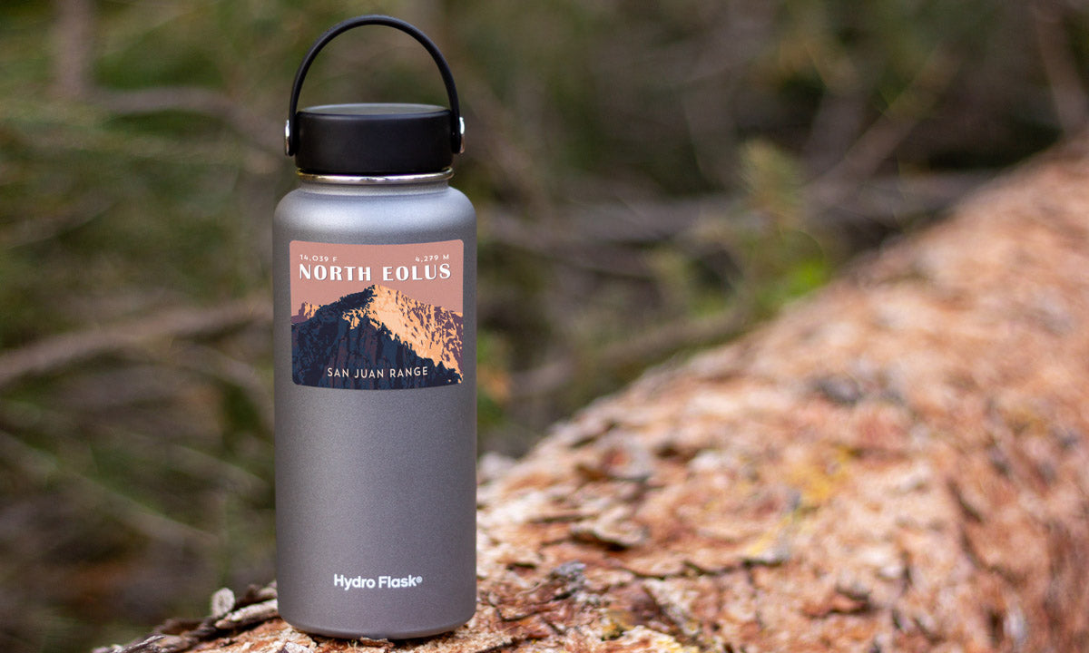 North Eolus Colorado 14er Sticker on water bottle