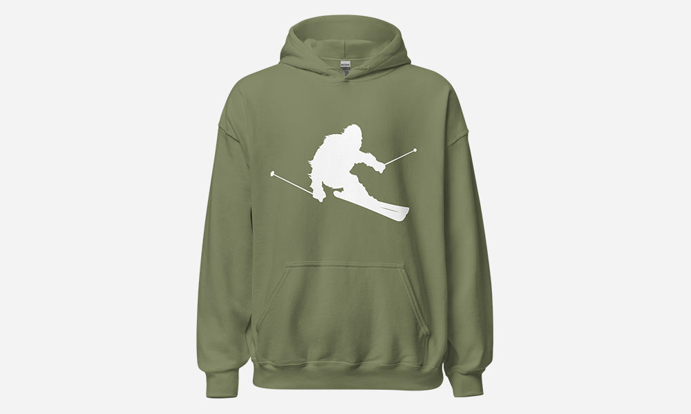 Sasquatch Skiing Hoodie Green