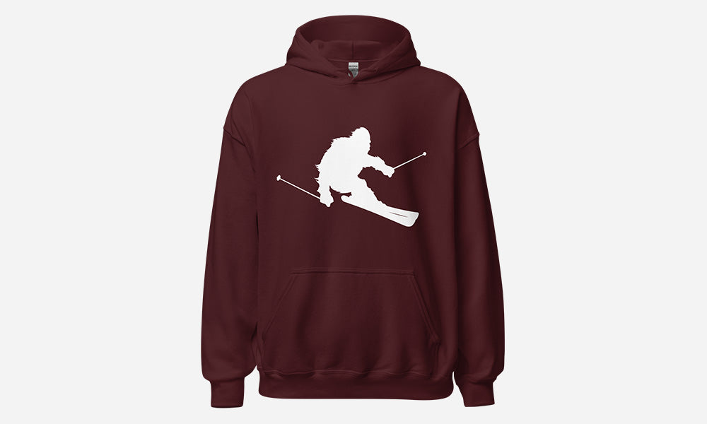 Sasquatch Skiing Hoodie Maroon