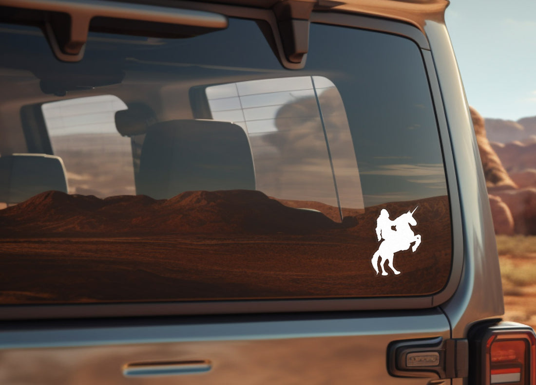 Sasquatch Riding a Unicorn Sticker Decal