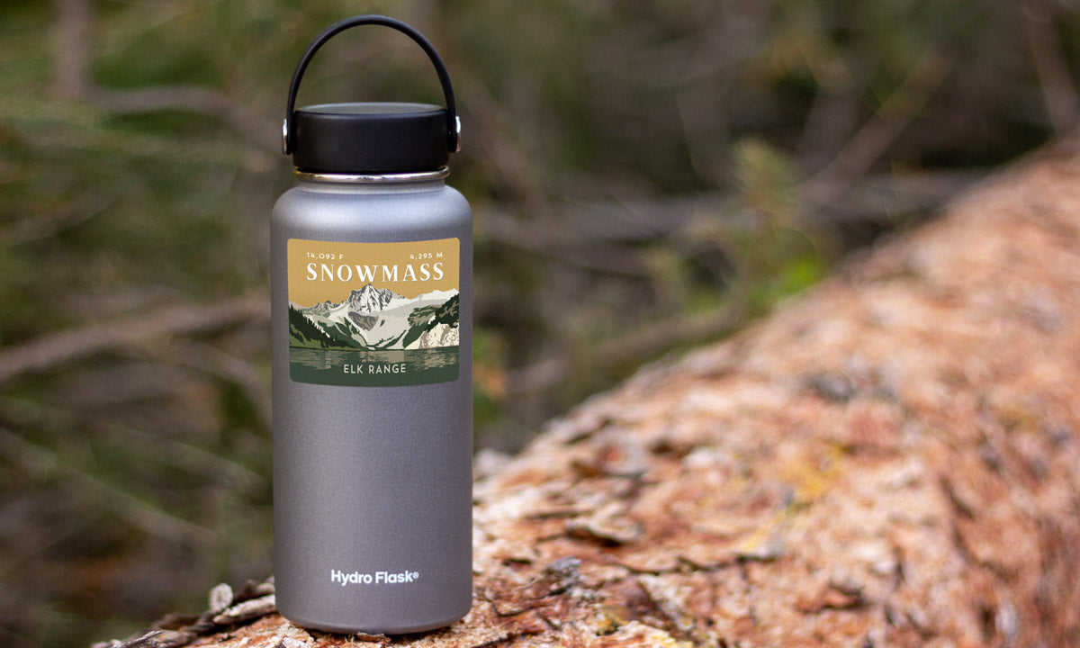 Snowmass Mountain Colorado 14er Sticker on water bottle