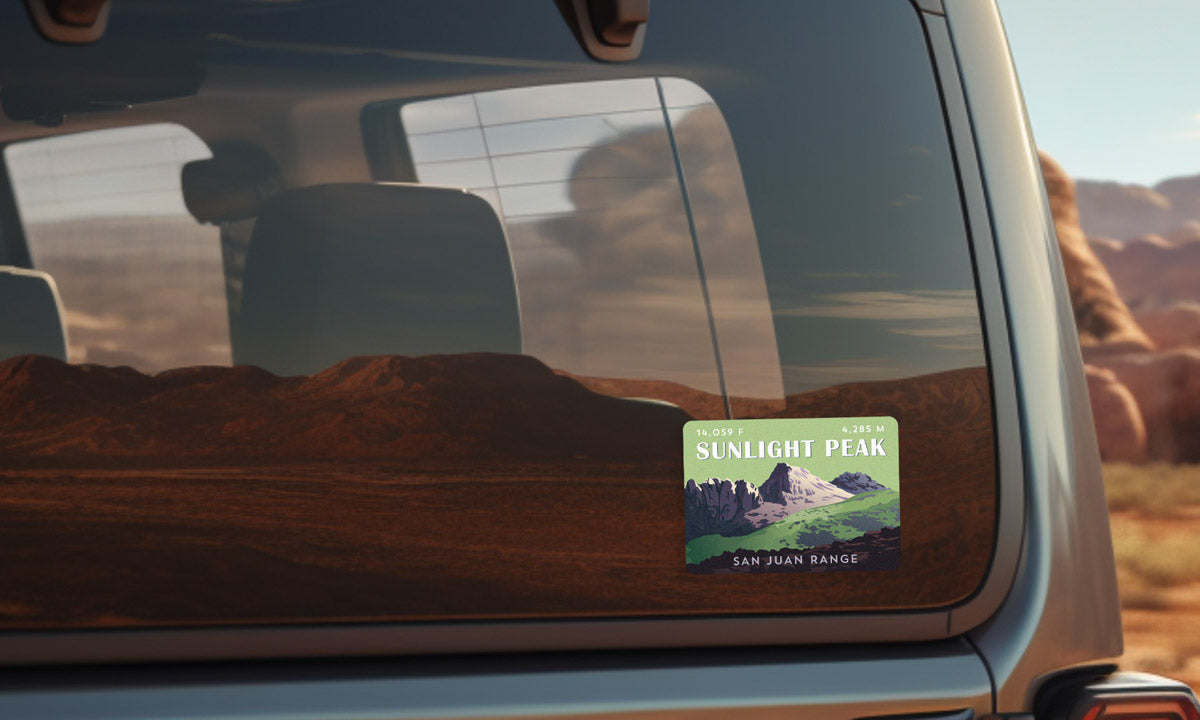 Sunlight Peak Colorado 14er Sticker on vehicle