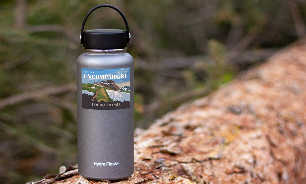 Uncompahgre Peak Colorado 14er Sticker on water bottle